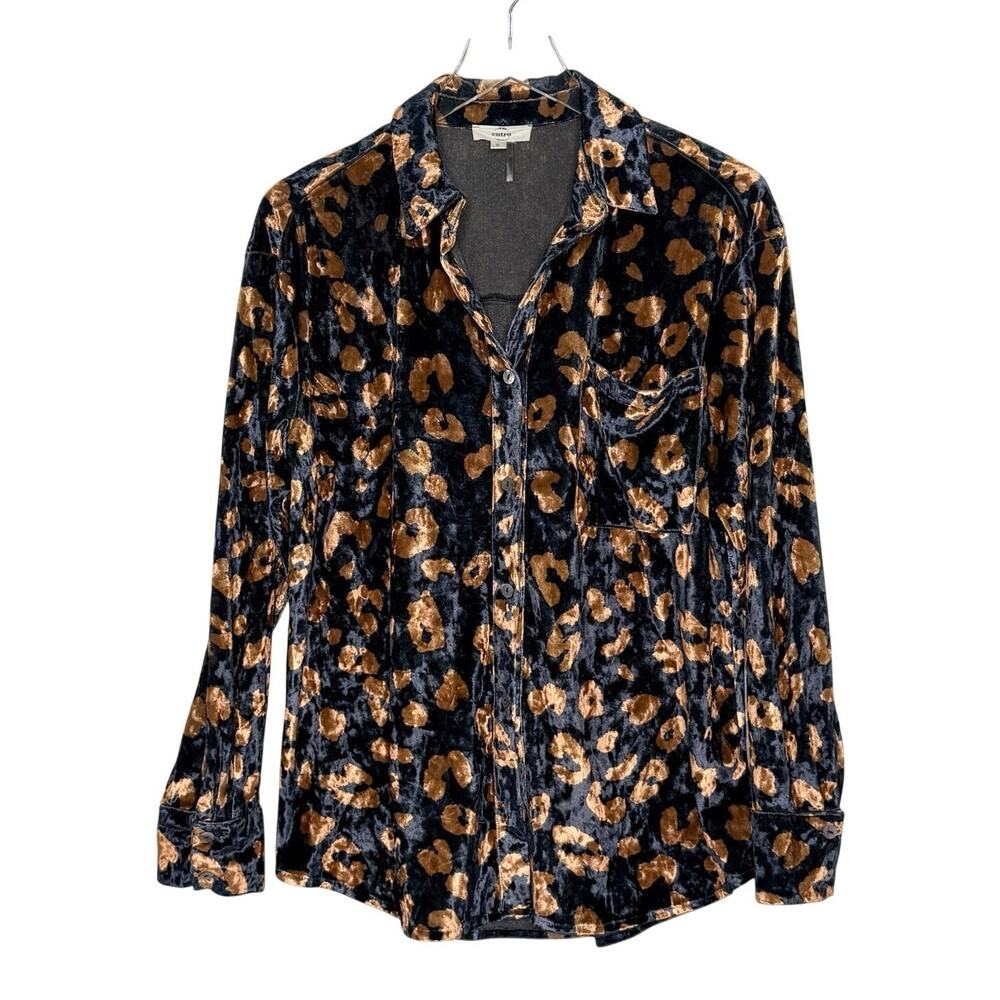 Entro Velvet Brown Black Cheetah Print Button Front Shirt S Animal Print Leopard